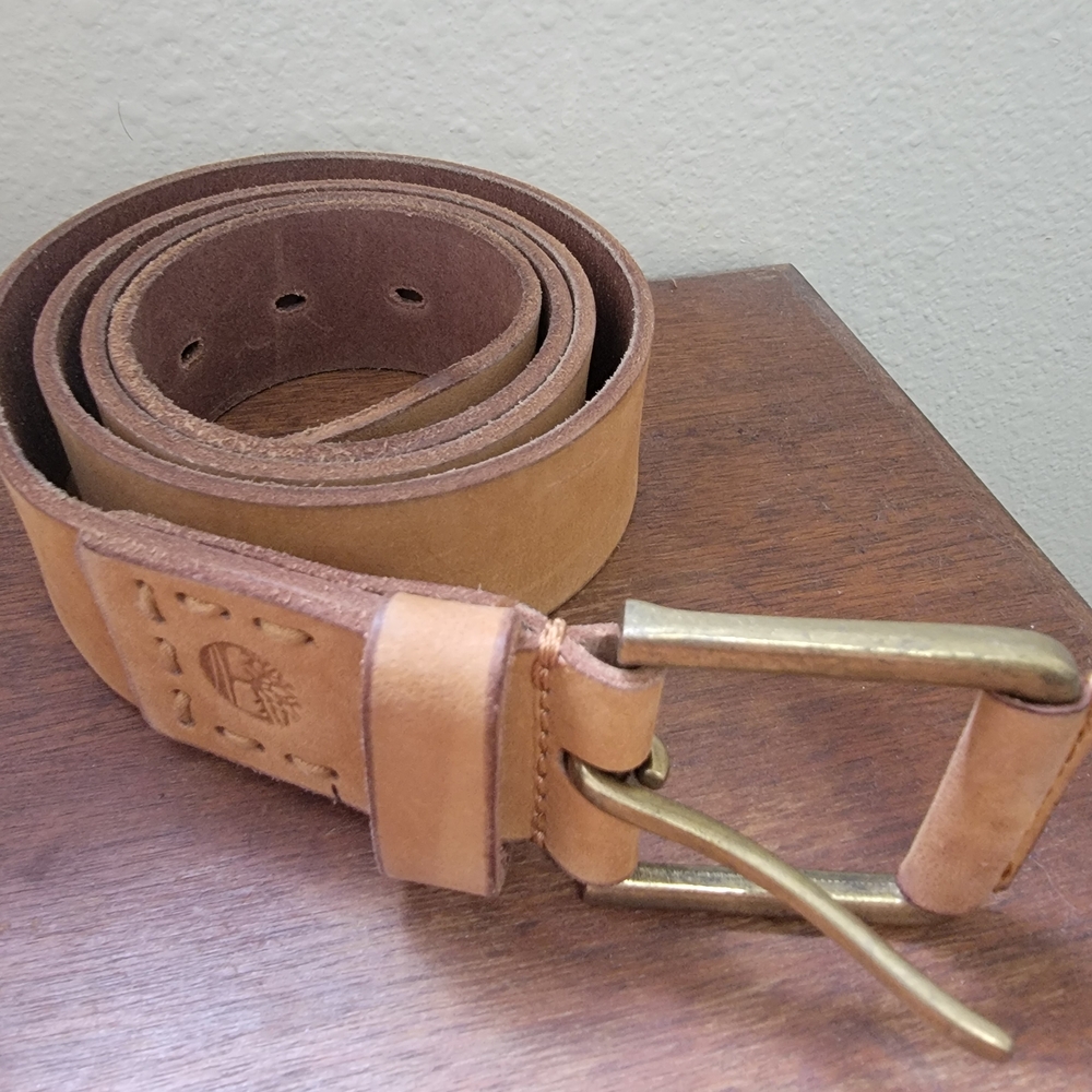 Timberland Brown Leather Belt with Brass Buckle